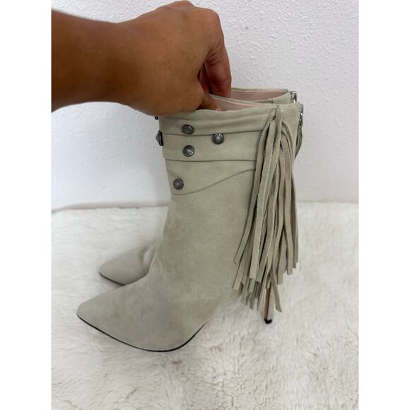 Paige Suede Fringe Studded Ankle Boots Size 8 Beige Western Boho - Picture 7 of 9
